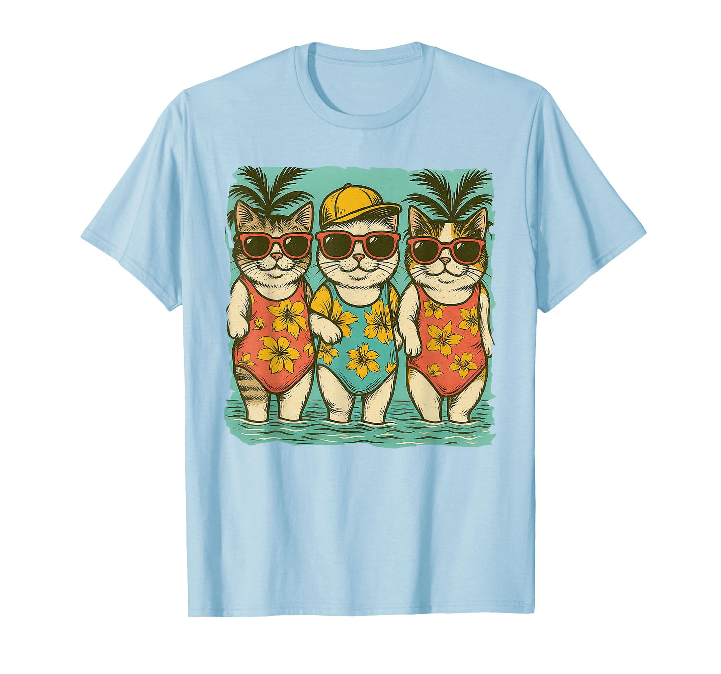 Vintage Swimsuit Cat Funny Summer Vacation Girly Beach Trip T-Shirt