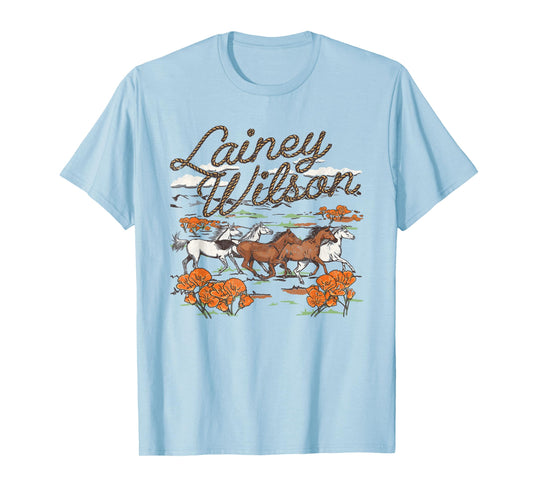 Lainey Wilson Official Wild Horses T-Shirt, Unisex-Adults, Grey, Small, Short Sleeve, Regular Fit, Cotton Blend