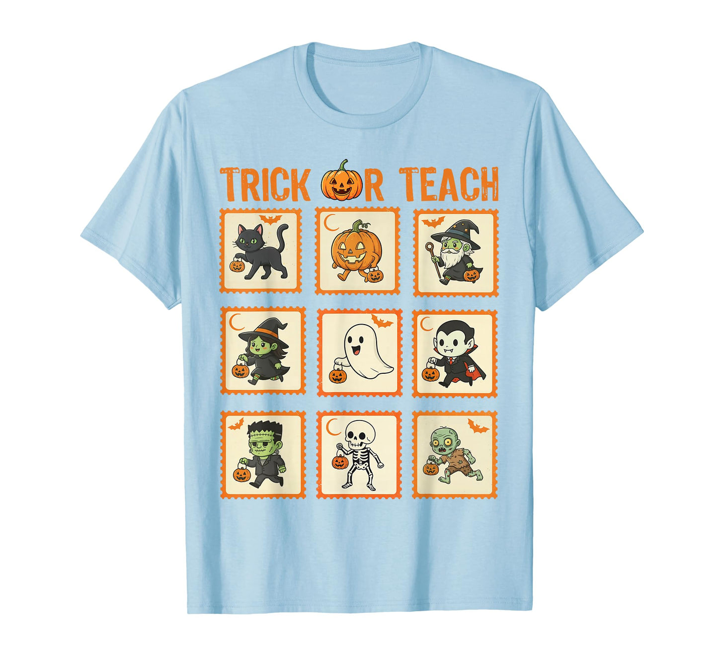 Halloween Teacher Stamps Cute Costumes Trick Or Teach Kids T-Shirt