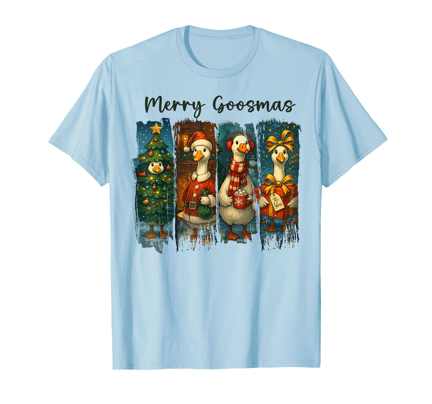Retro Brushstroke Goose Christmas Merry Goosmas Xmas Goosey T-Shirt