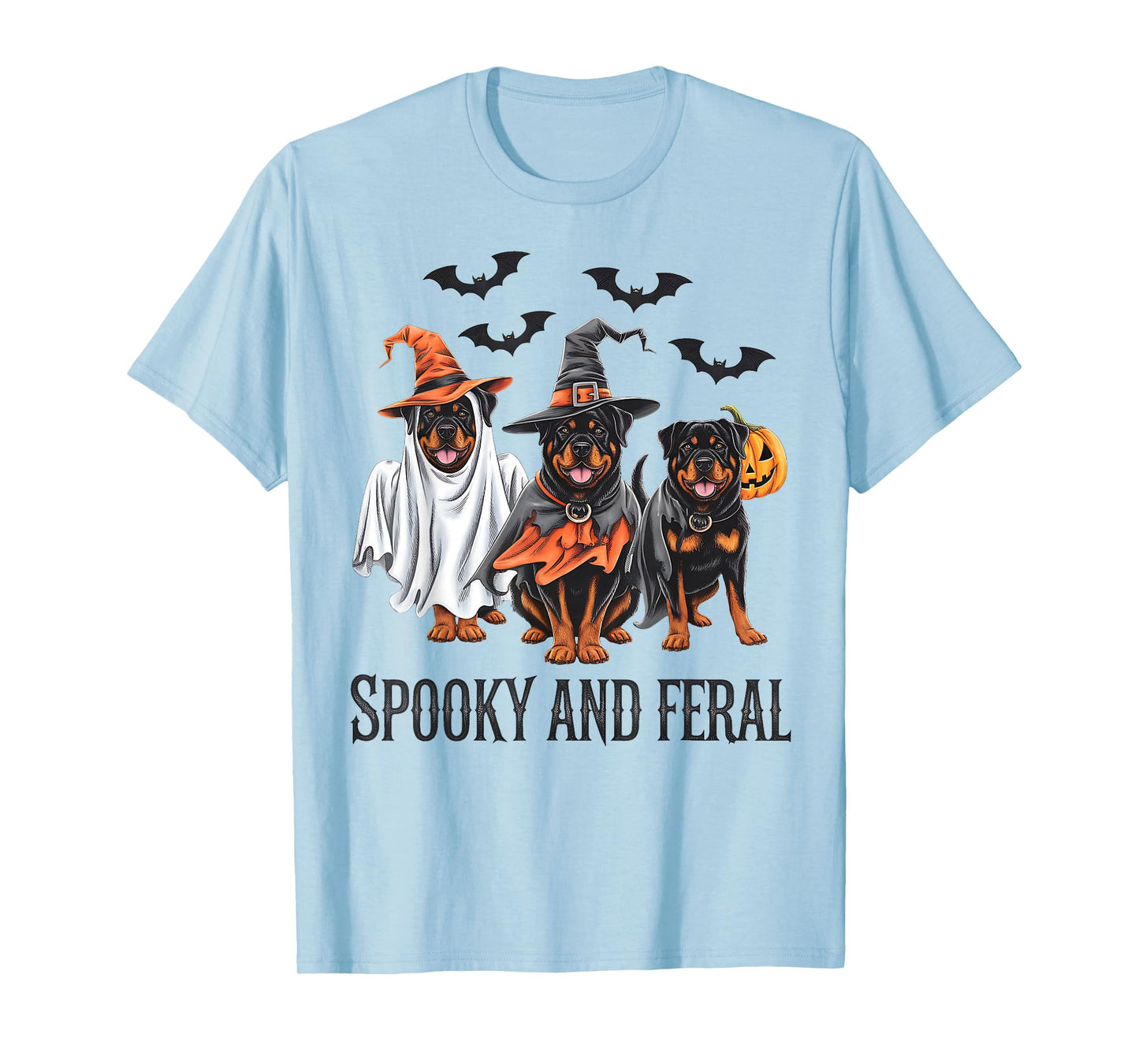 Rottweiler Halloween Spooky and Feral Dog Ghost Pumpkin T-Shirt