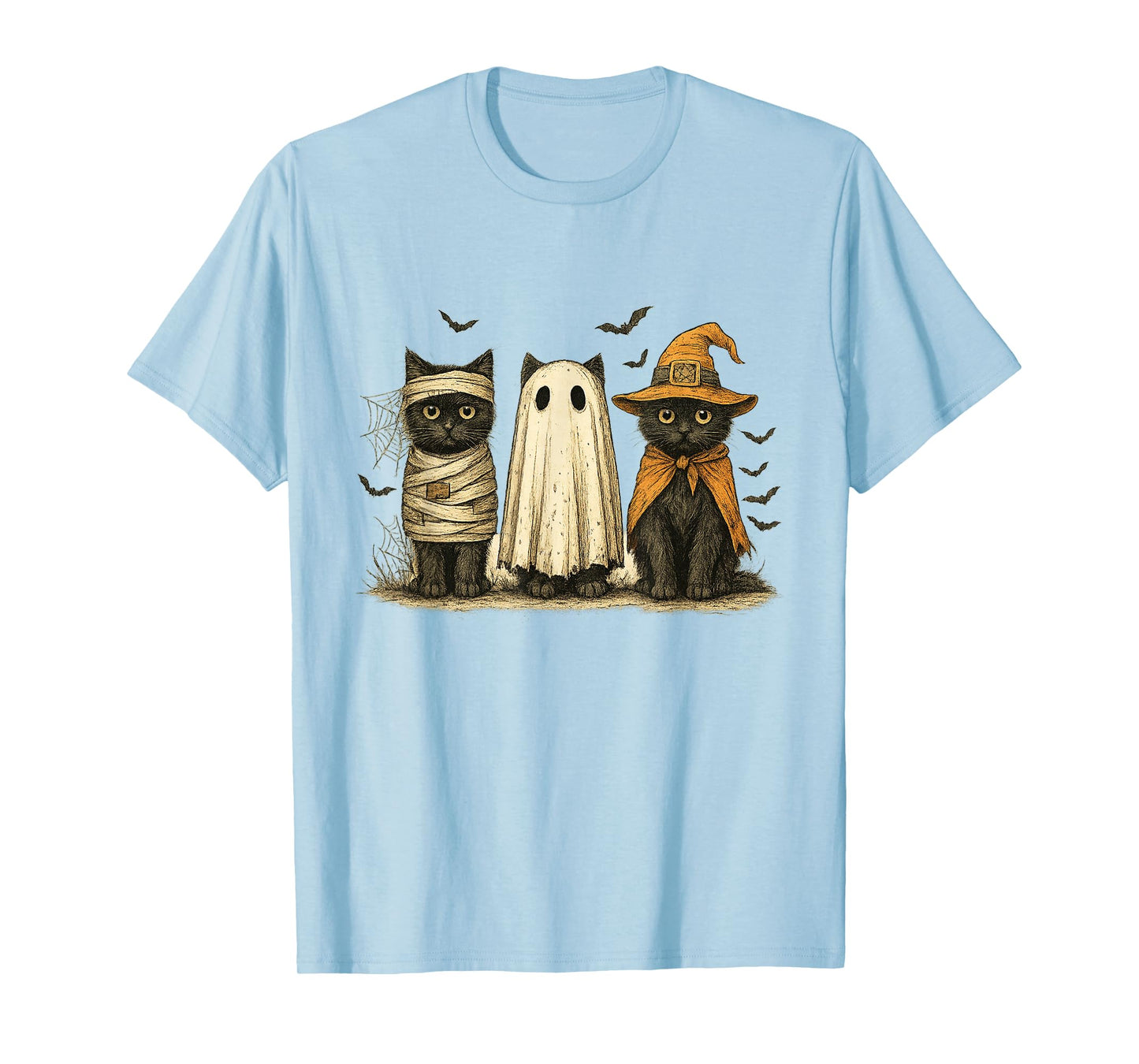 Cute Cats Halloween Witch Ghost Mummy Funny T-Shirt