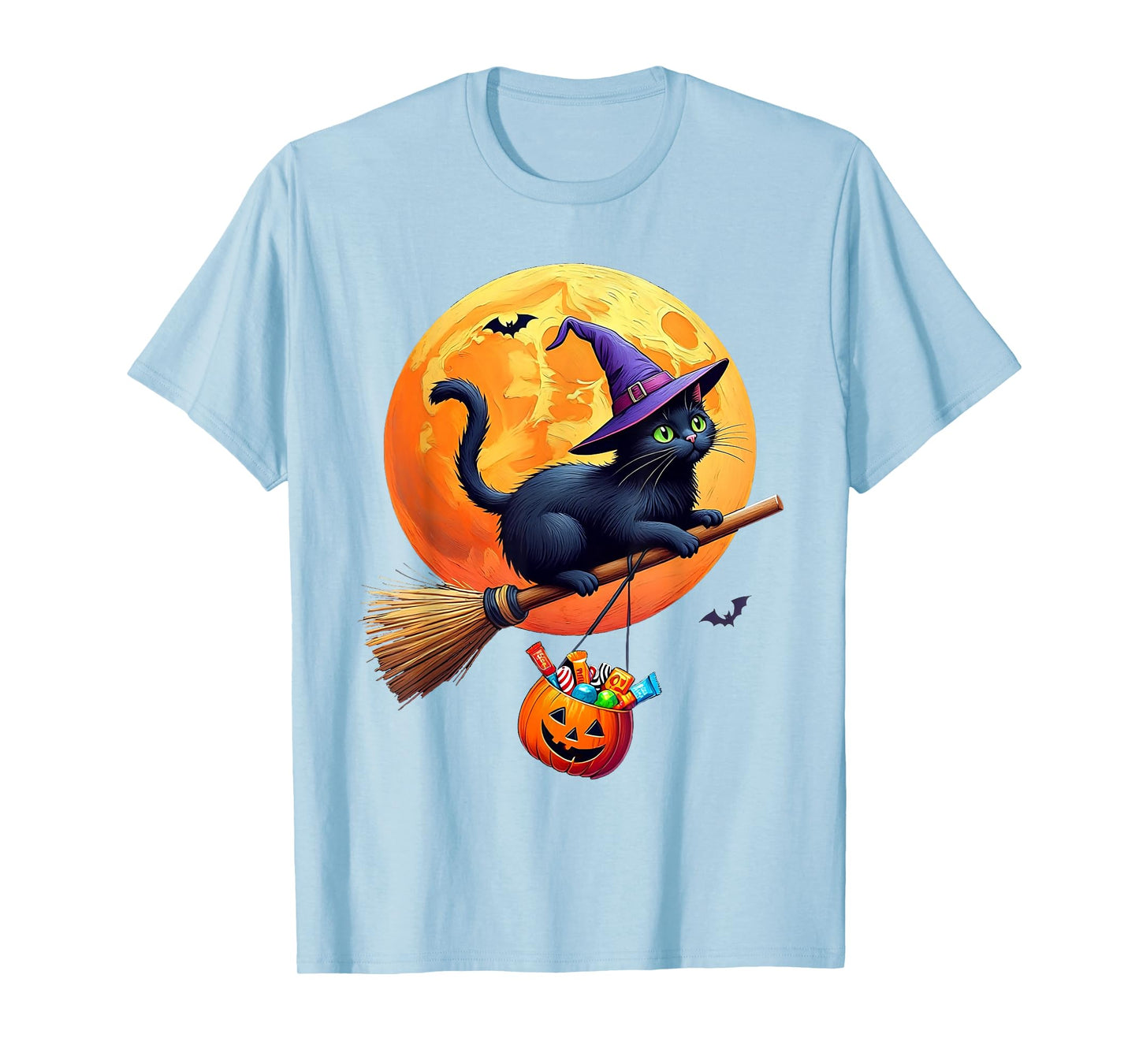 Cat Witch Hat Pumpkin Halloween Costume Men Women Kids T-Shirt