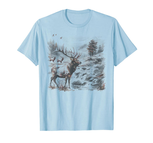 Vintage Bull Elk Deer Buck Wilderness Scene Elk Nature Kids T-Shirt