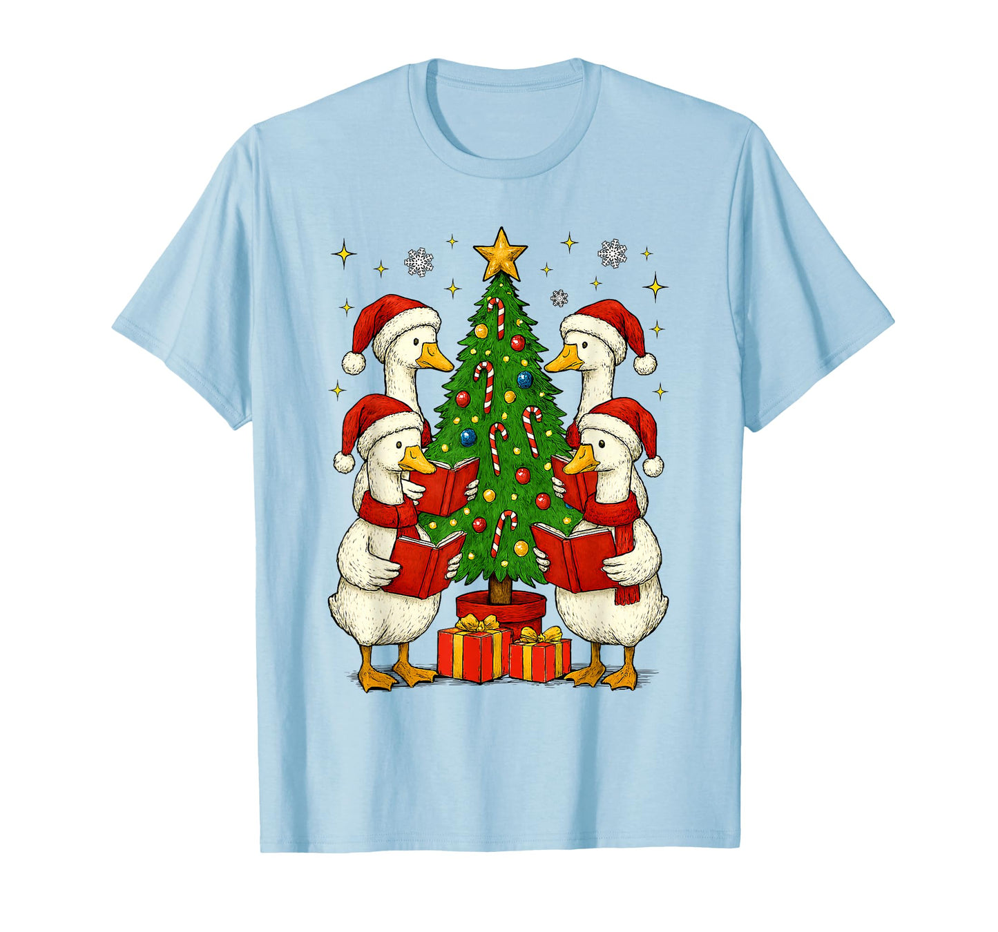 Funny Silly Goose Christmas Singing Geese Xmas Tree Caroling T-Shirt
