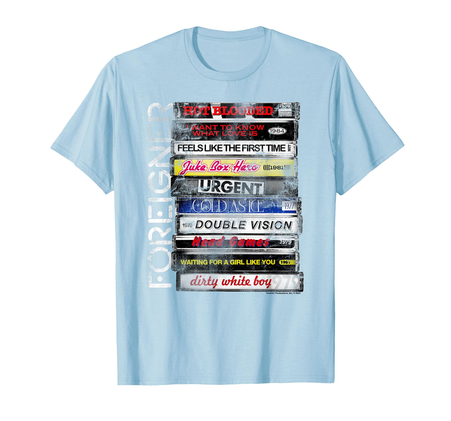 Foreigner Classic Hits Cassette Boxes Stacked Distressed T-Shirt
