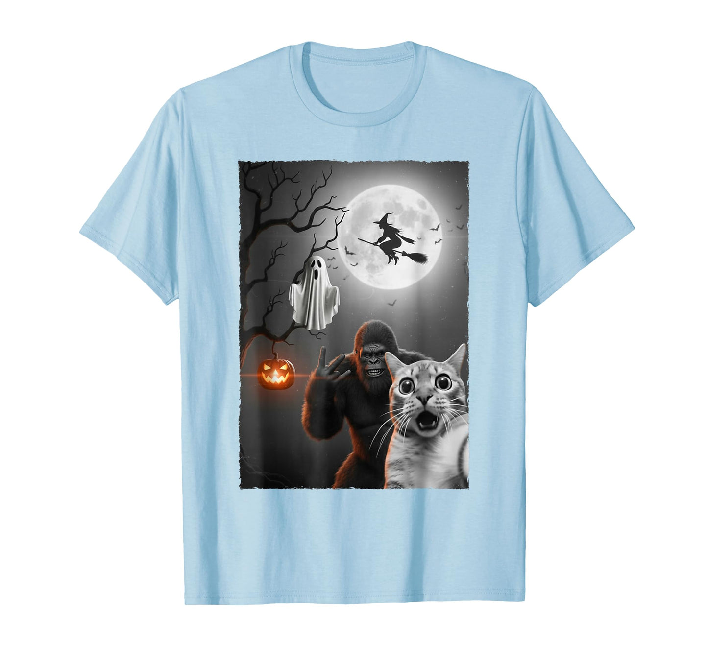Vintage Spooky Cat Ghost Bigfoot Witch Halloween Costume T-Shirt