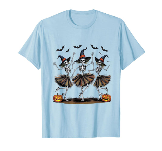Dancing Skeleton Witches Funny Spooky Halloween T-Shirt