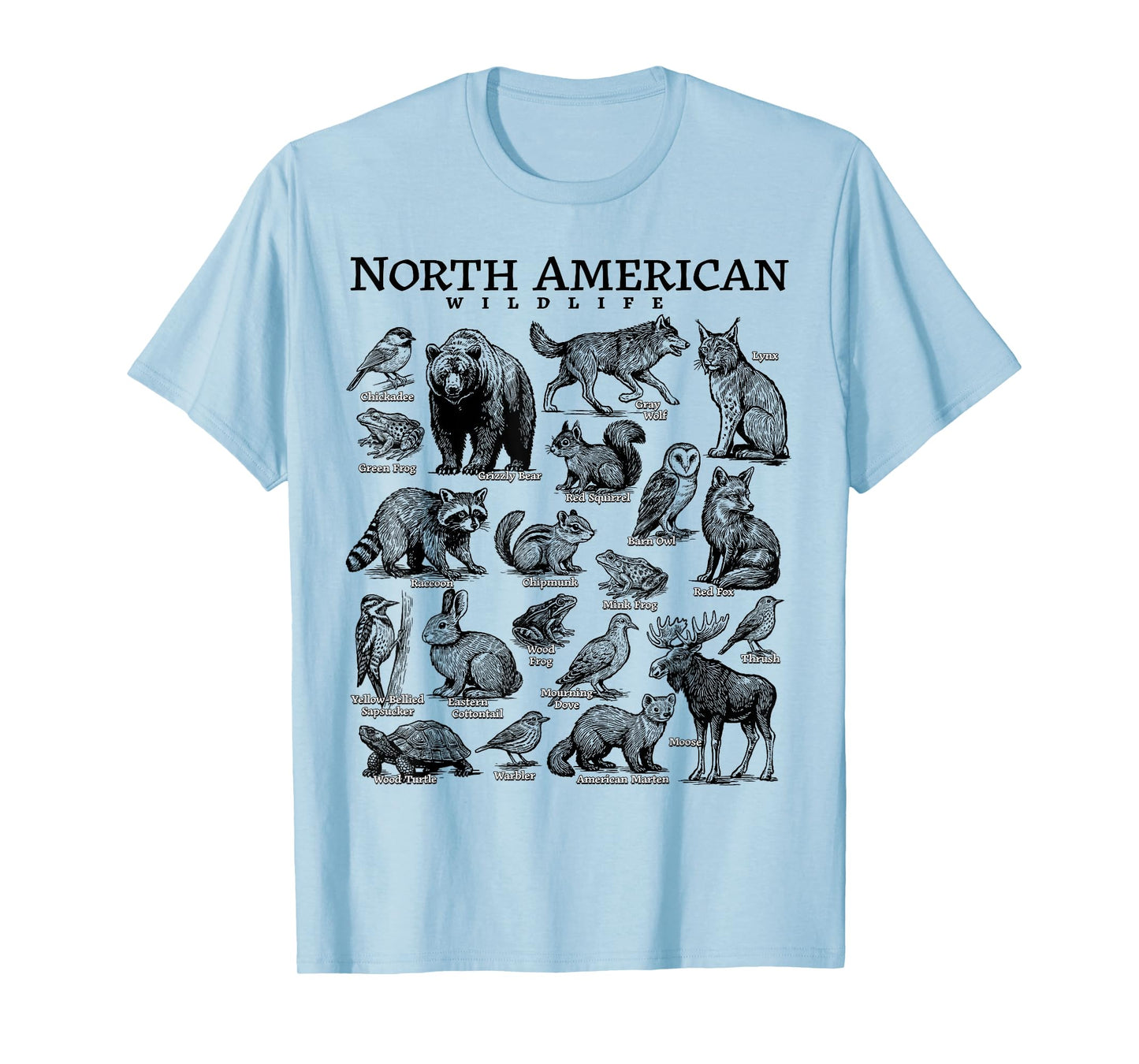 North American Wildlife Nature Camping USA Animal Guide T-Shirt
