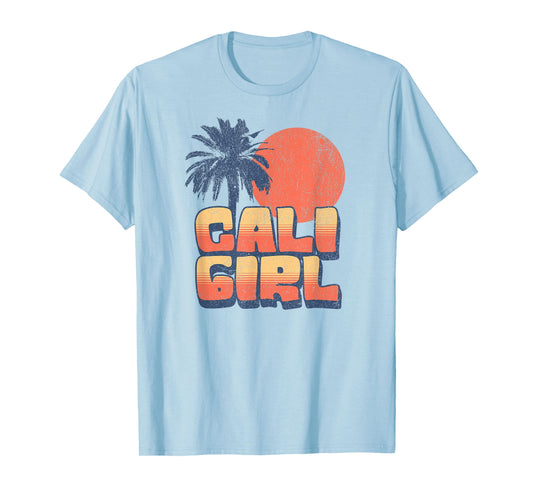 Cali Girl Retro Sunset Palm Tree California Beach Vacation T-Shirt