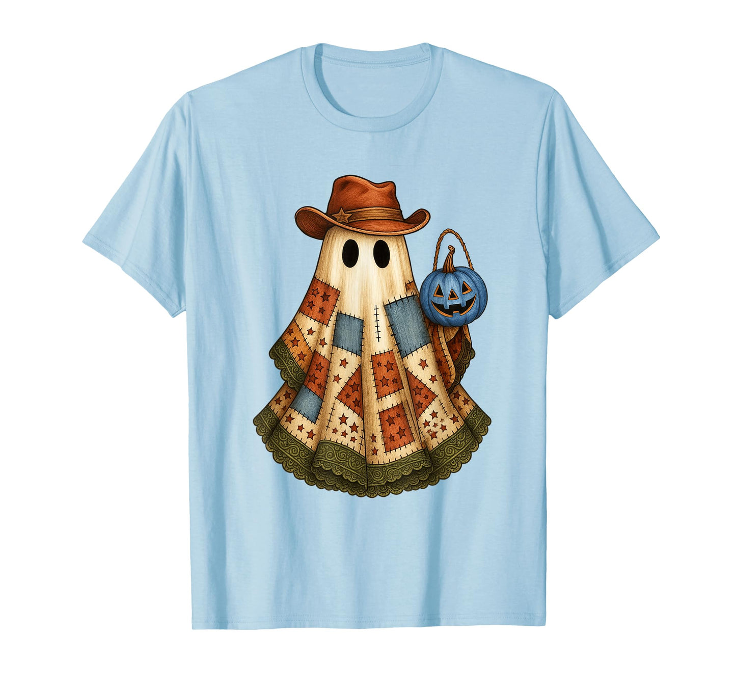 Halloween Vibes Spooky Patchwork Boo Ghost Western Life T-Shirt