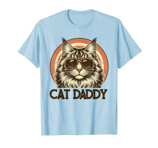 Cat Daddy Cool Maine Coon Cat Father's Day Retro Cat Dad T-Shirt for Men Women Kids