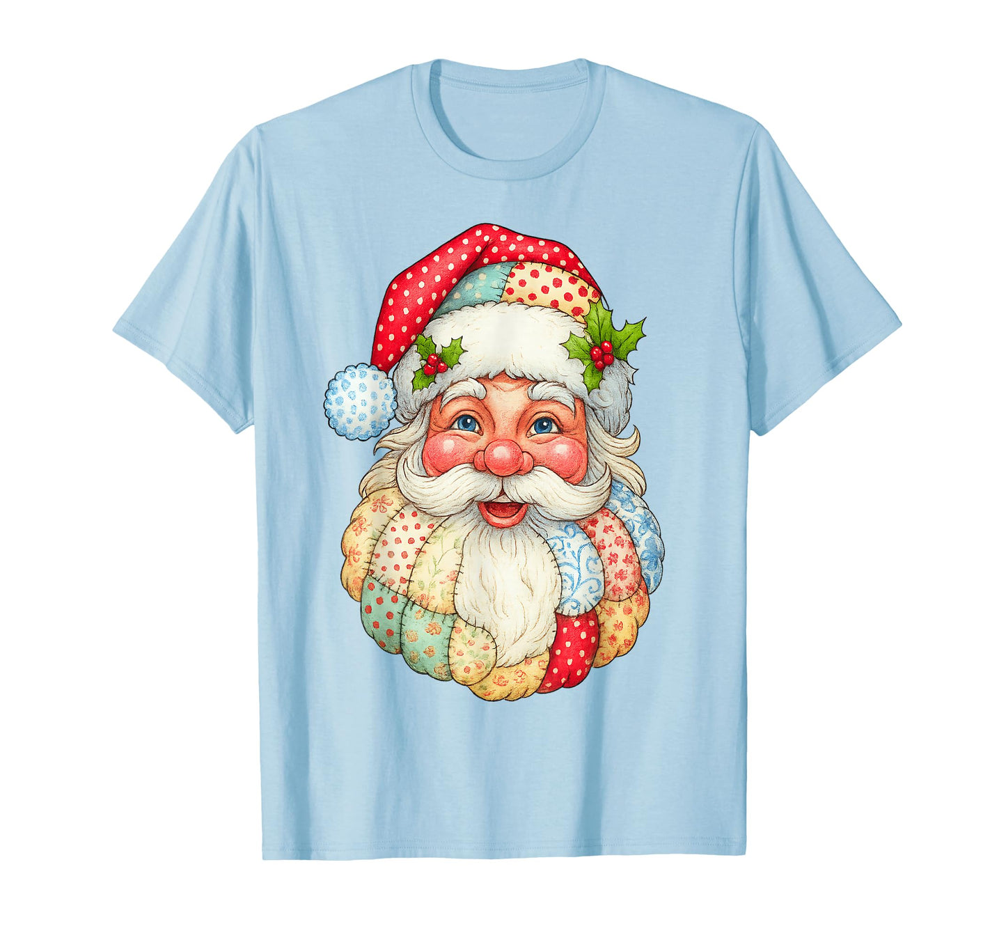 Cute Patchwork Santa Claus Christmas Xmas Men Women Kid Gift T-Shirt