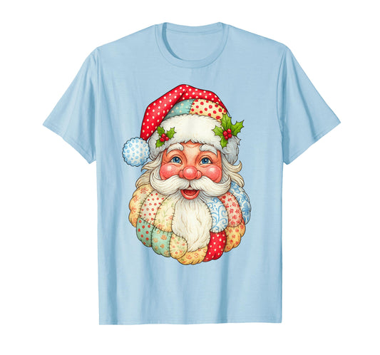 Cute Patchwork Santa Claus Christmas Xmas Men Women Kid Gift T-Shirt