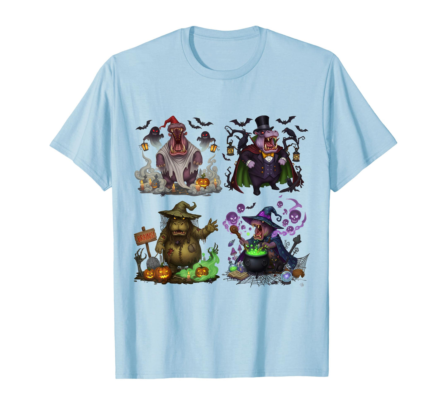 Hippo Spooky Vampire Witch Boo Zombie Cute Halloween Boys T-Shirt
