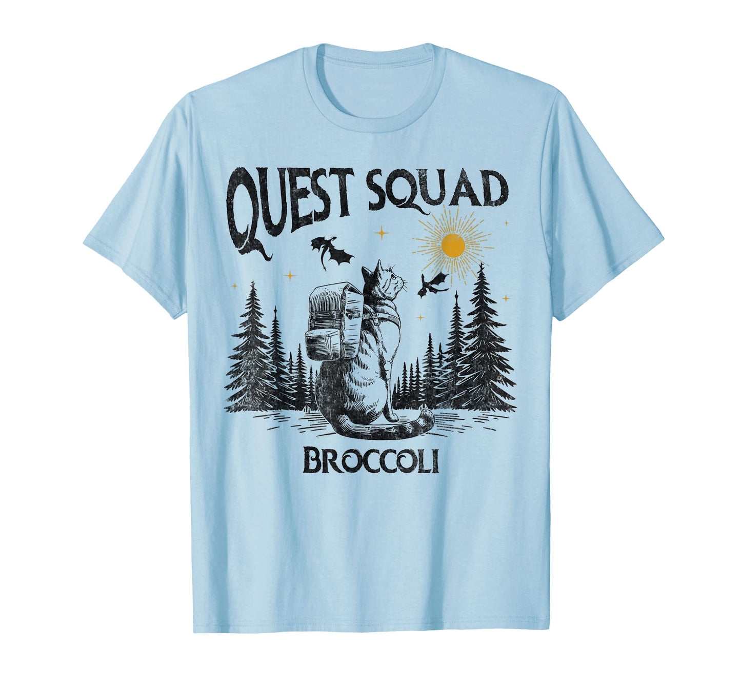 Quest Fantasy Squad Broccoli Funny Cat Vintage Men Women T-Shirt