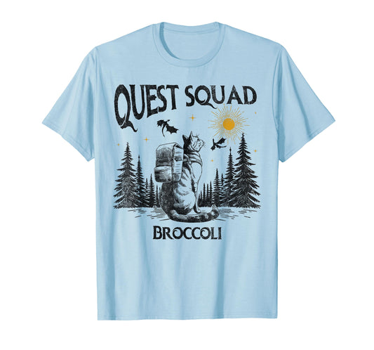 Quest Fantasy Squad Broccoli Funny Cat Vintage Men Women T-Shirt