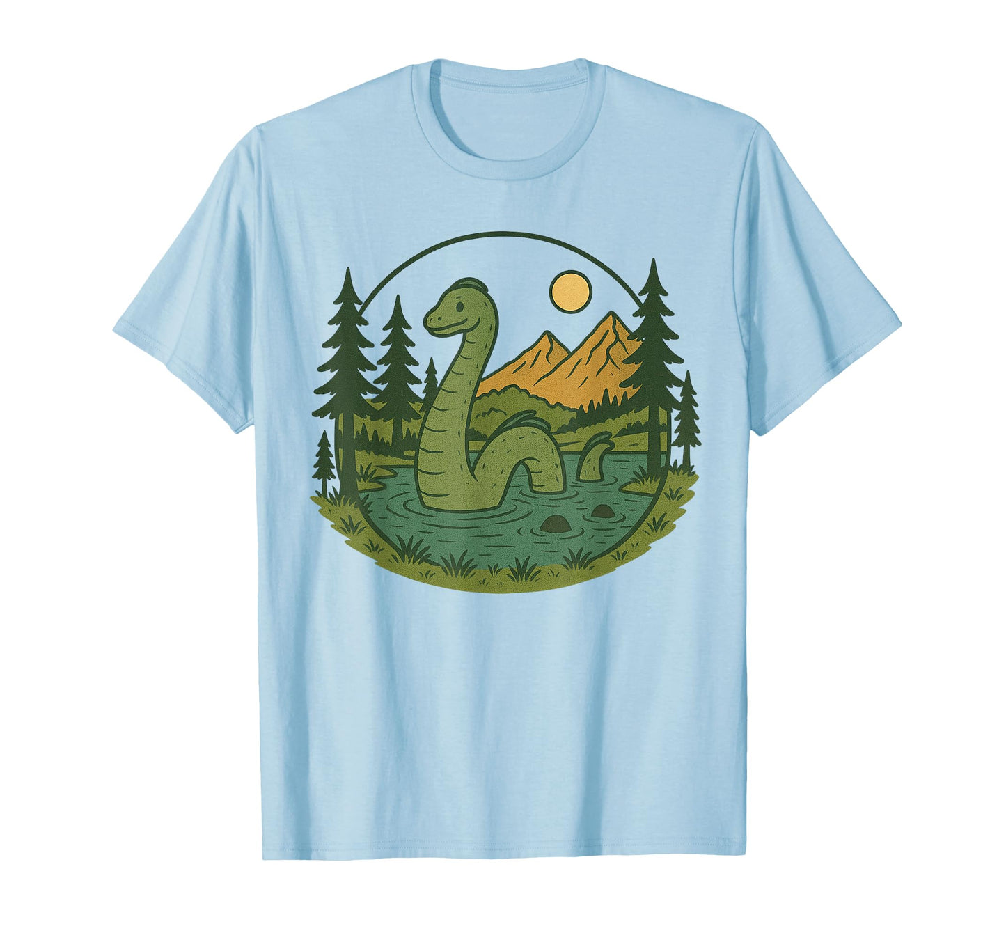 Loch Ness Monster with Trees and Mountains Vintage Nessie T-Shirt