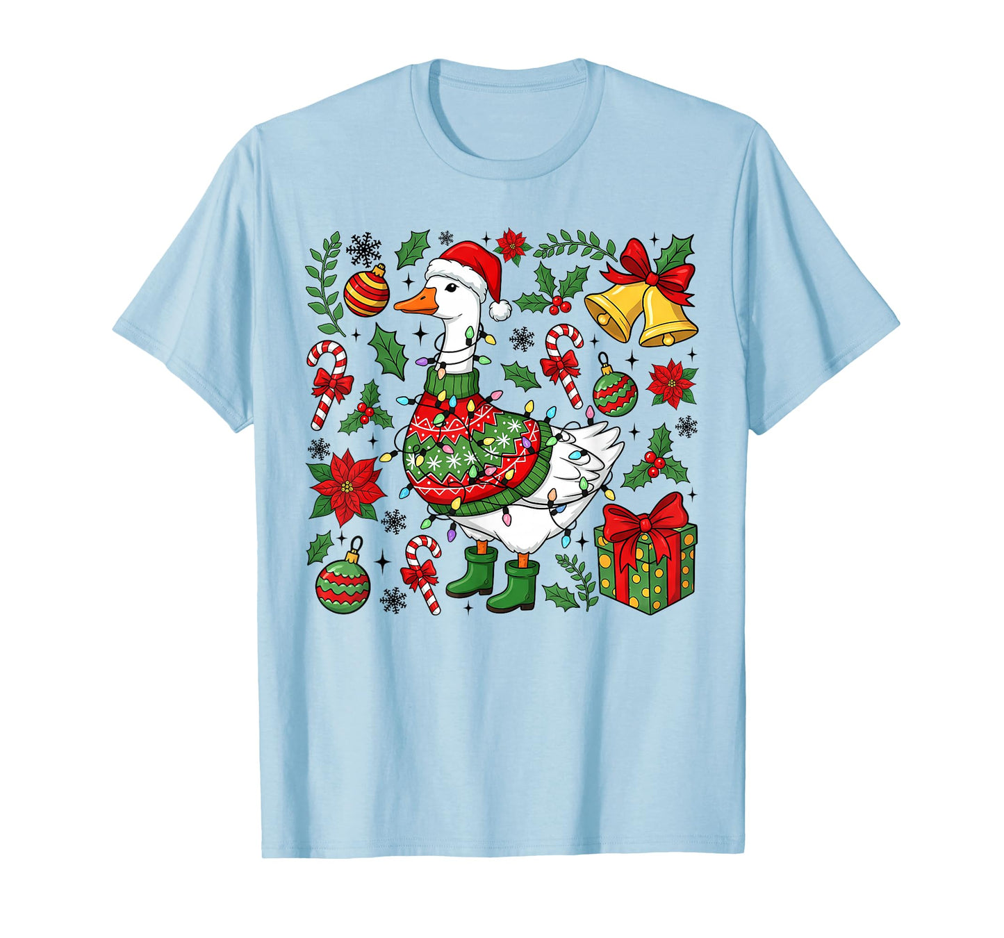 Funny Christmas Goose Santa Hat Retro Holiday Sweater T-Shirt