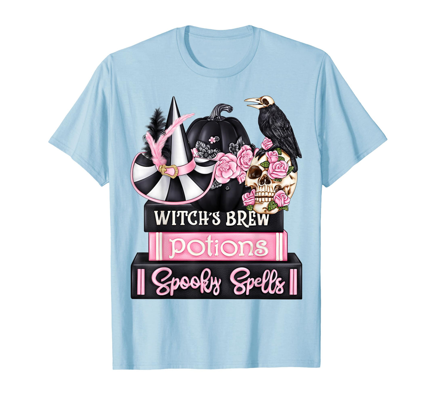 Happy Halloween Pink October Witch Book Pumpkin Fall Women T-Shirt