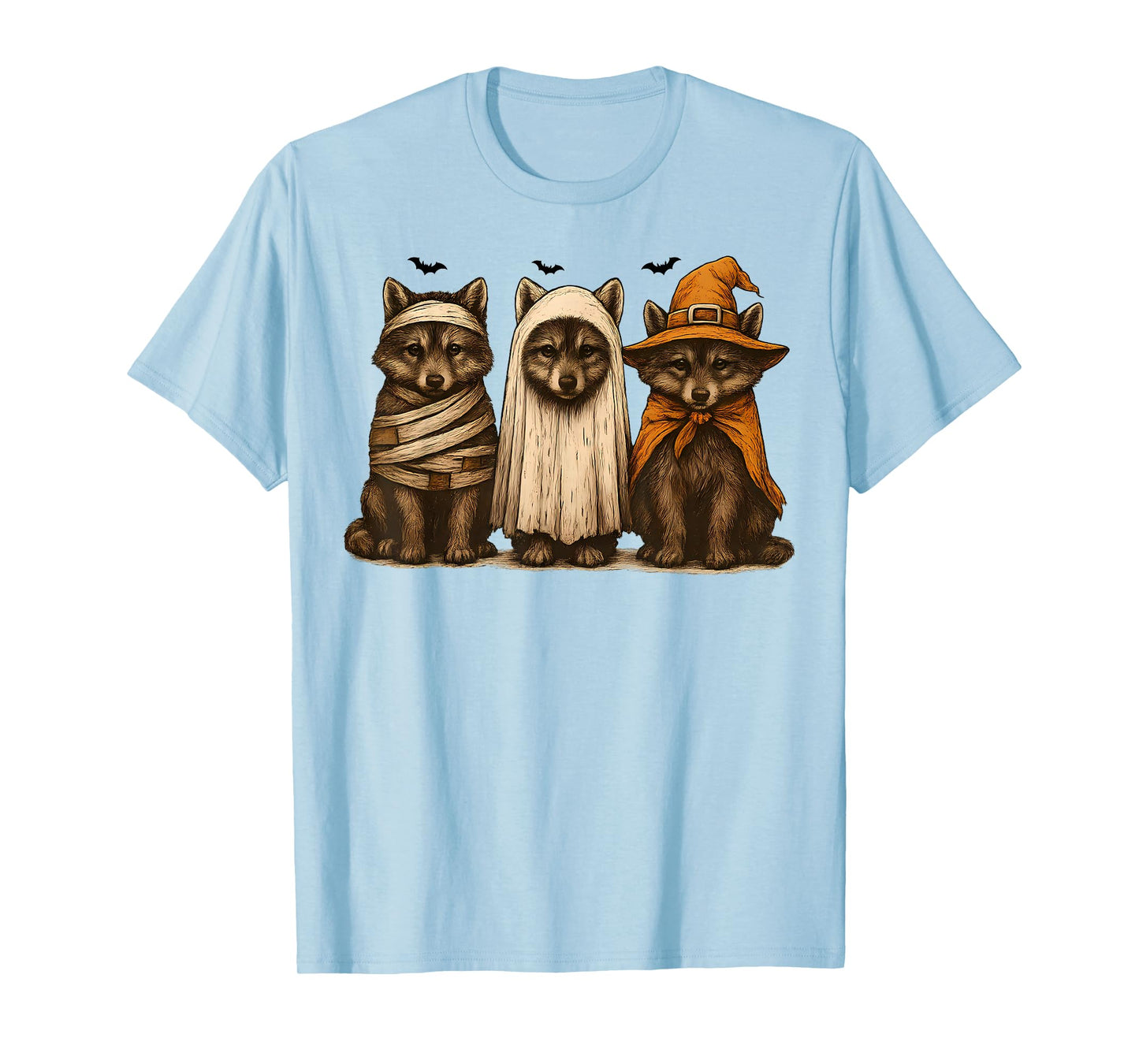 Retro Wolf Halloween Ghost Spooky Fall Vintage T-Shirt