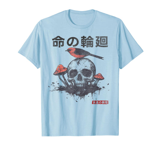 Japanese Retro Graphic Gothic Mushroom Skull Manga Horror T-Shirt