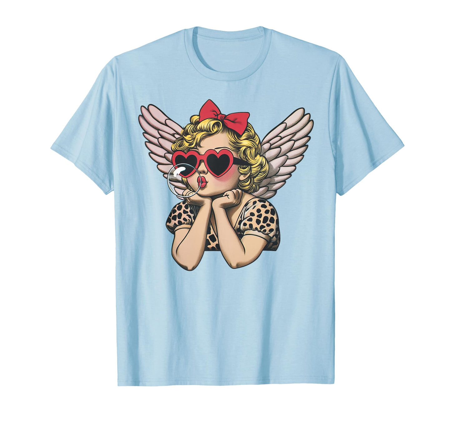 Cupid Blowing Bubble Heart Sunglasses Leopard Valentines Day T-Shirt