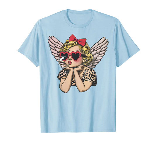 Cupid Blowing Bubble Heart Sunglasses Leopard Valentines Day T-Shirt
