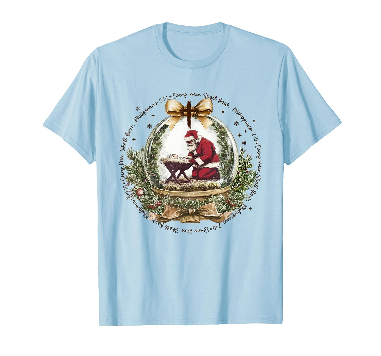 Every Knee Shall Bow Funny Kneeling Santa Baby Jesus T-Shirt