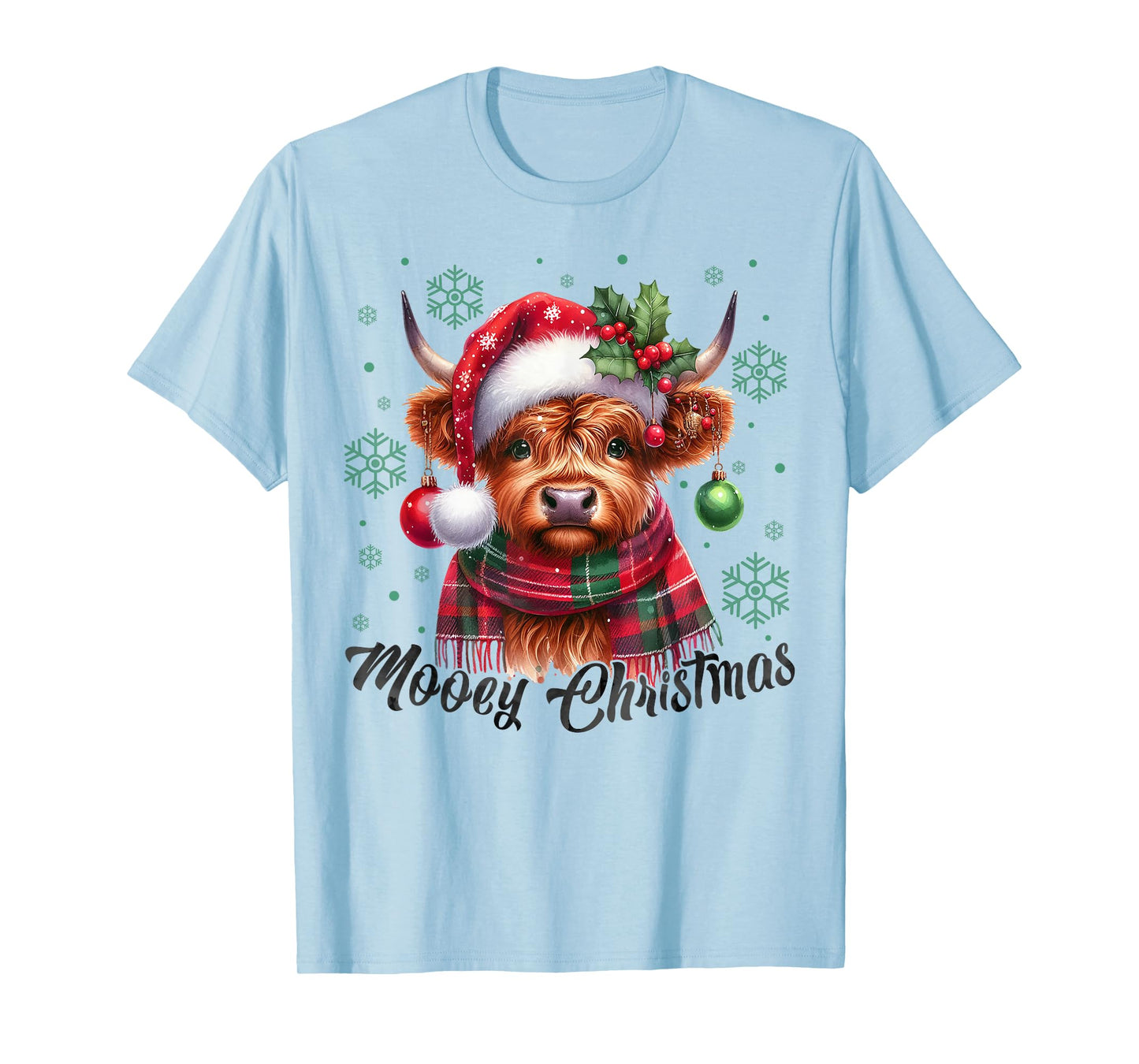 Mooey Christmas Highland Cow Christmas Lights Cow Lovers T-Shirt