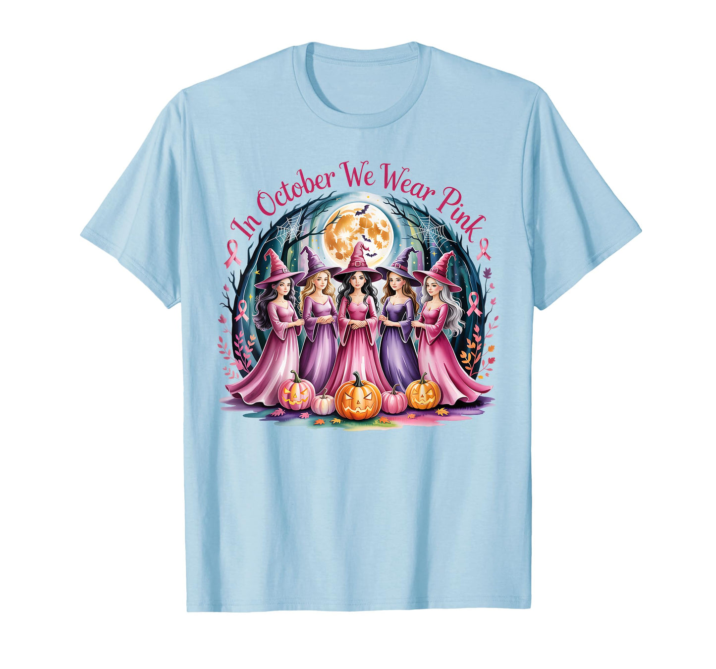 Retro in October We Wear Pink Witch Breast Cancer Awareness T-Shirt