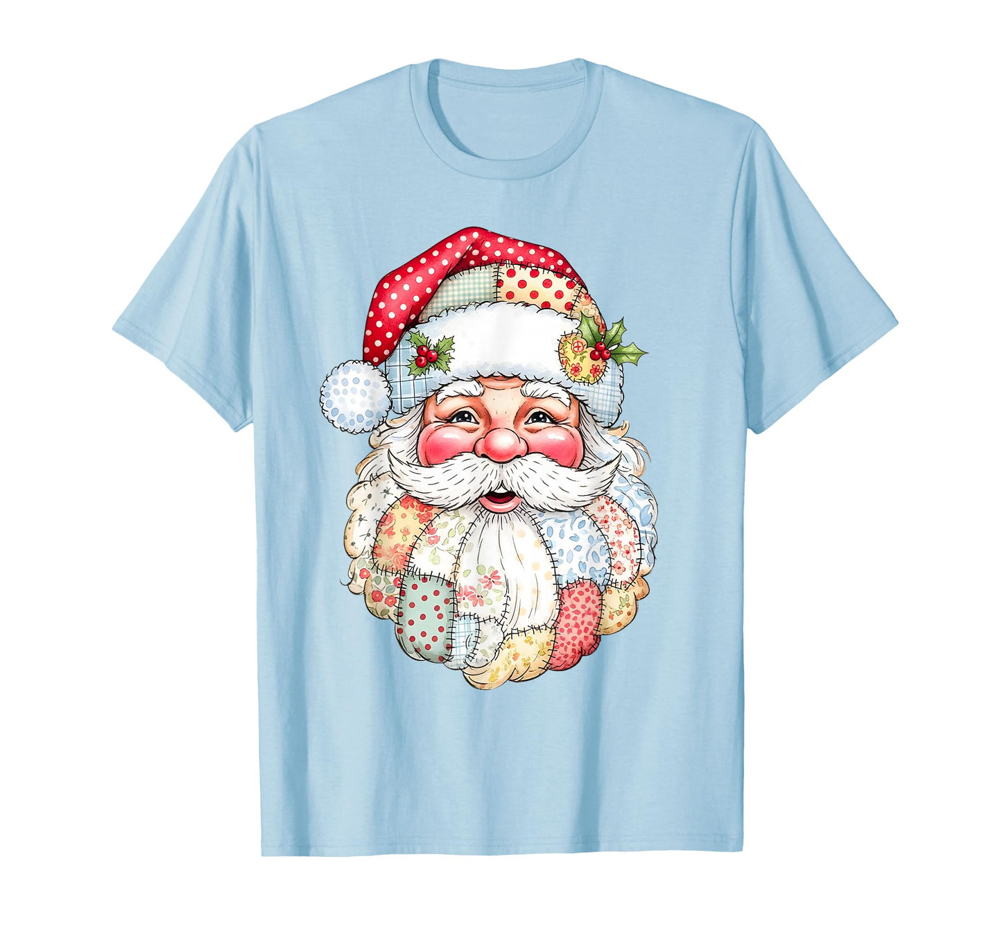 Merry Christmas Patchwork Santa Claus Face X-mas Holiday T-Shirt