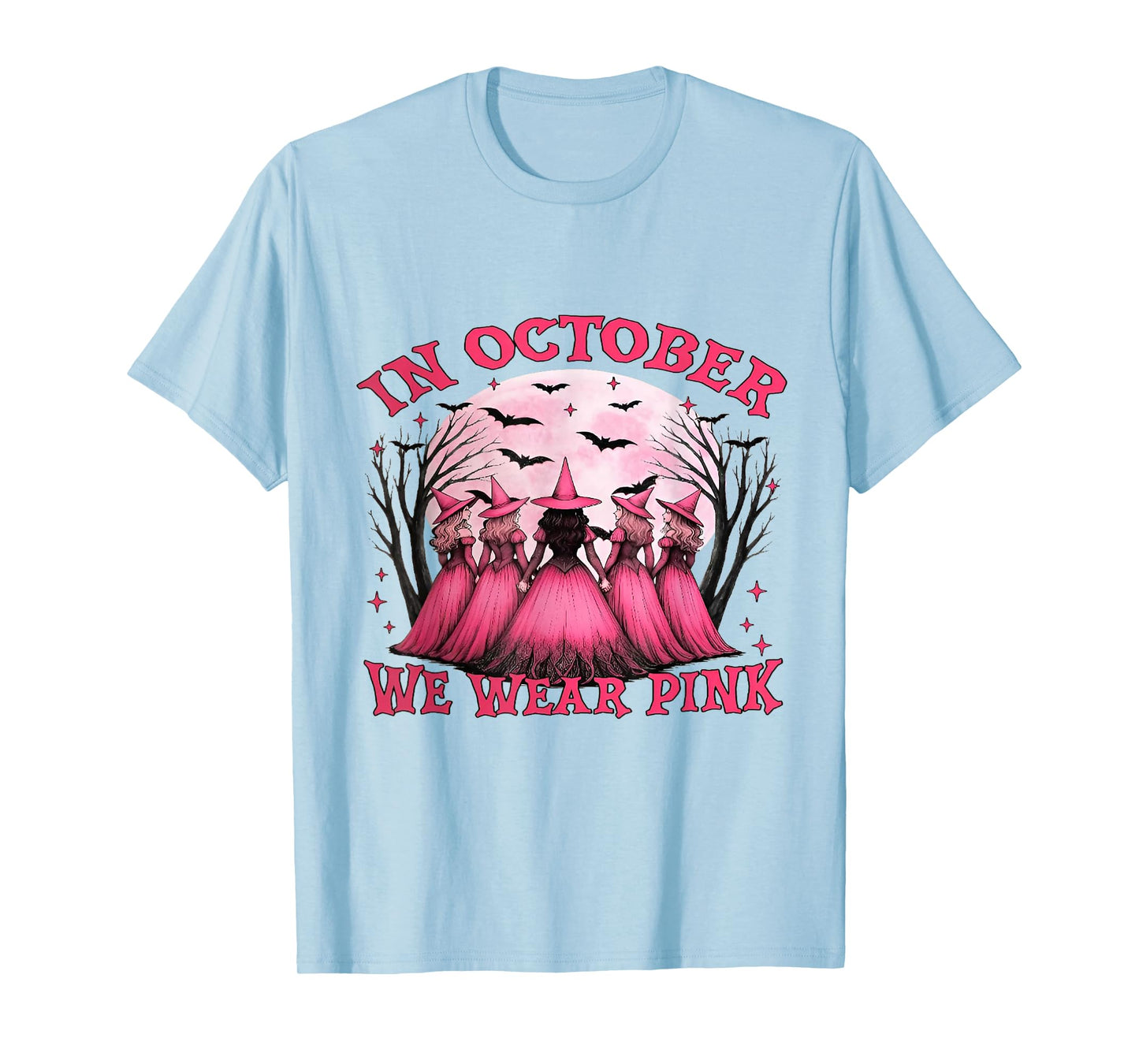 in October We Wear Pink Witch Breast Cancer Awareness T-Shirt