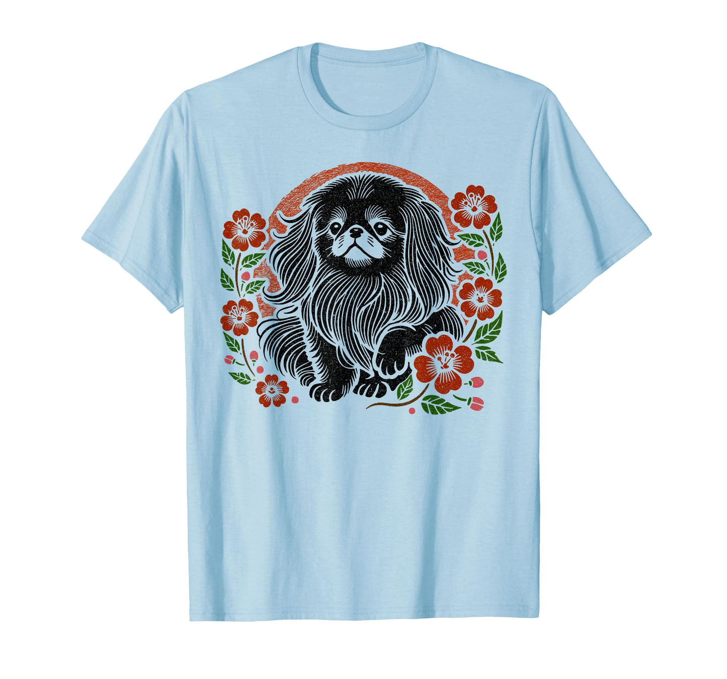 Pekingese Dog Retro Japanese Cherry Blossoms Cute Floral T-Shirt for Men Women