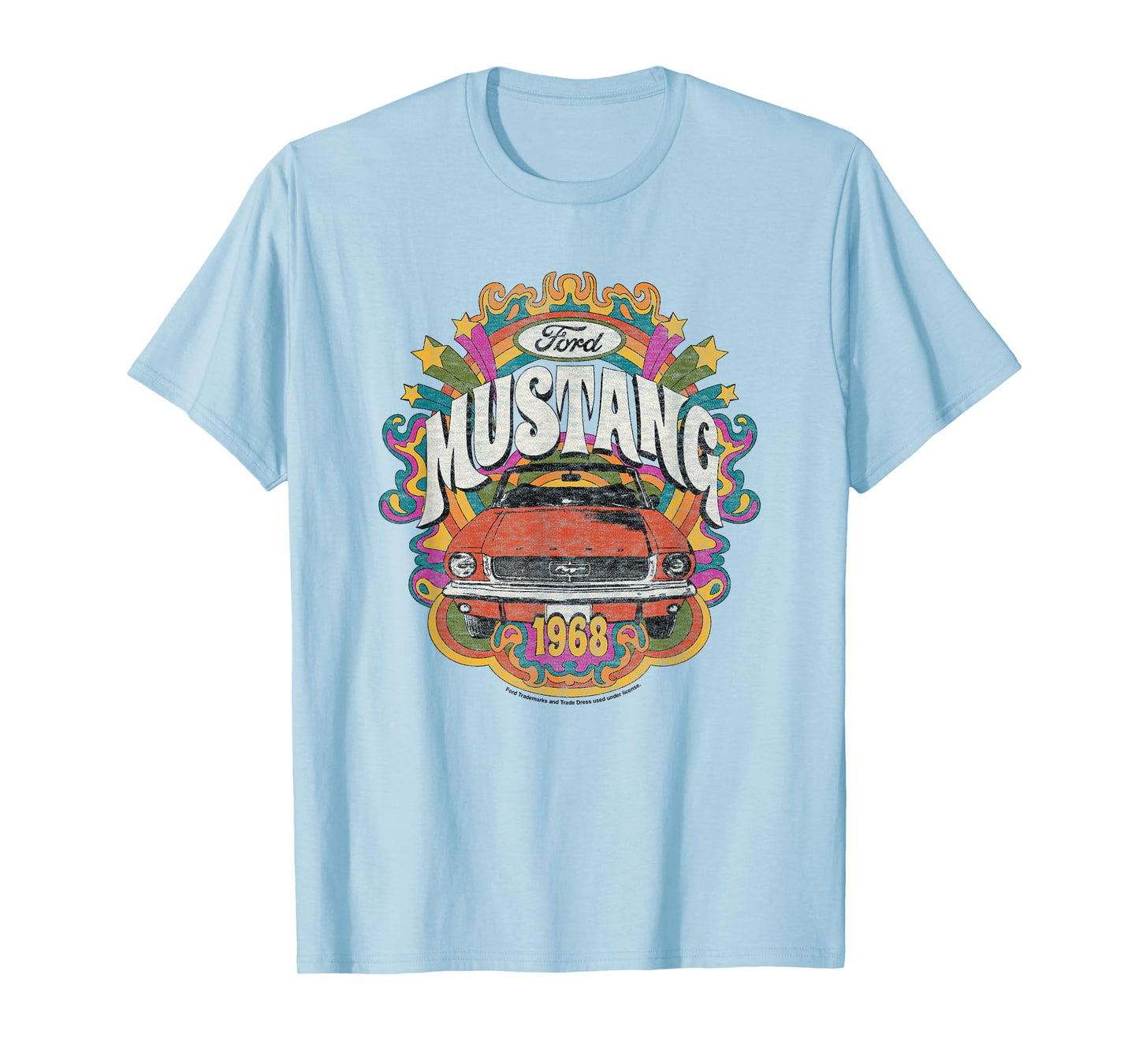 Ford - Vintage Red Mustang 1968 Rainbow Background Stars T-Shirt