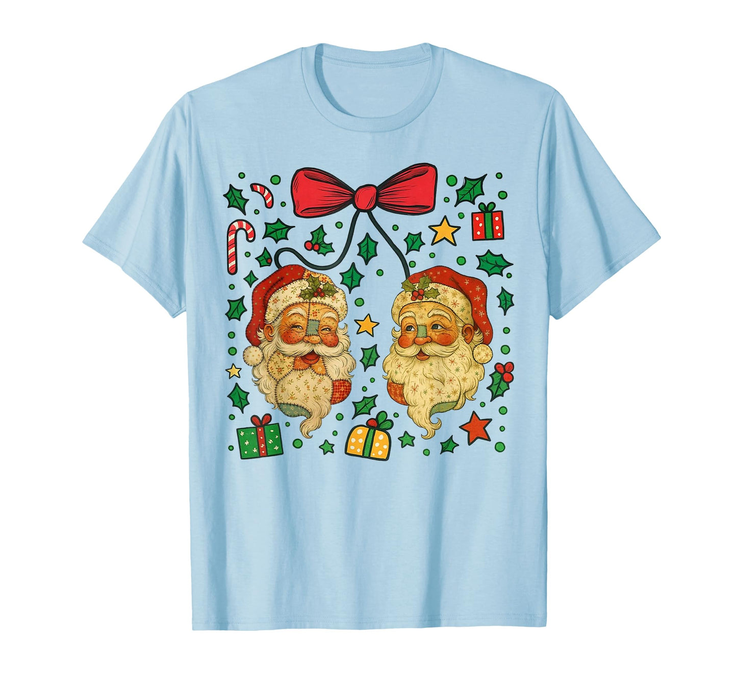 Coquette Patchwork Santa Claus Retro Christmas Funny T-Shirt