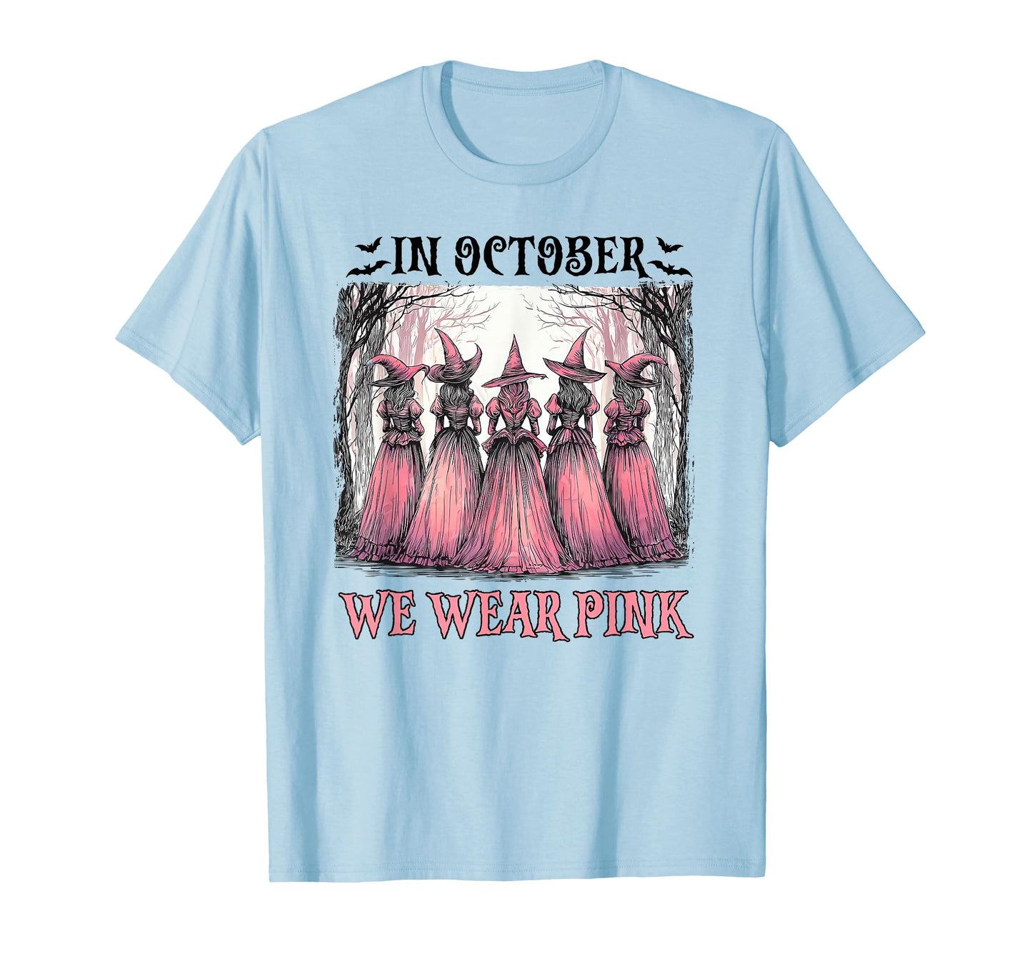 Witch in October We Wear Pink Breast Cancer Women Halloween T-Shirt