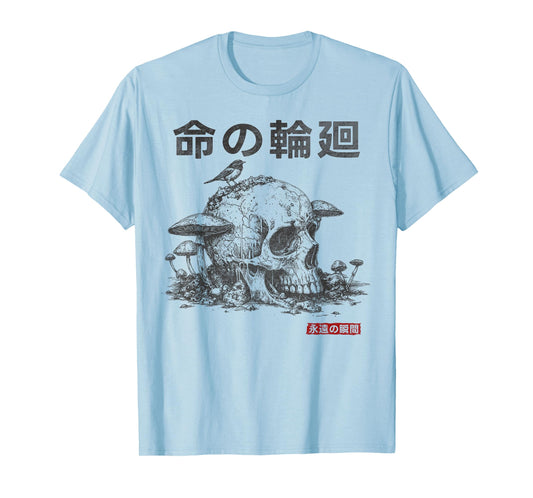 Japanese Retro Graphic Gothic Mushroom Skull Horror T-Shirt