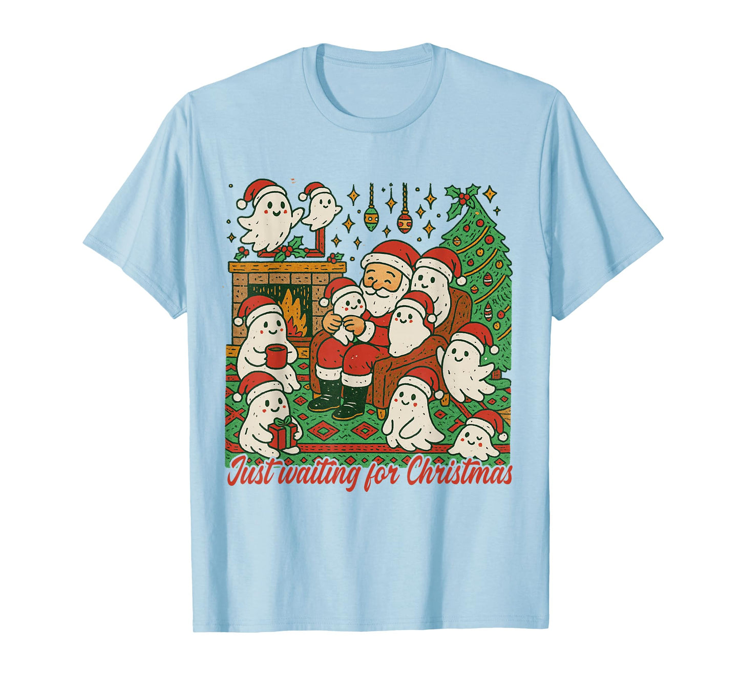 Xmas Vibes Boo Ghost Santa Just Waiting for Christmas T-Shirt