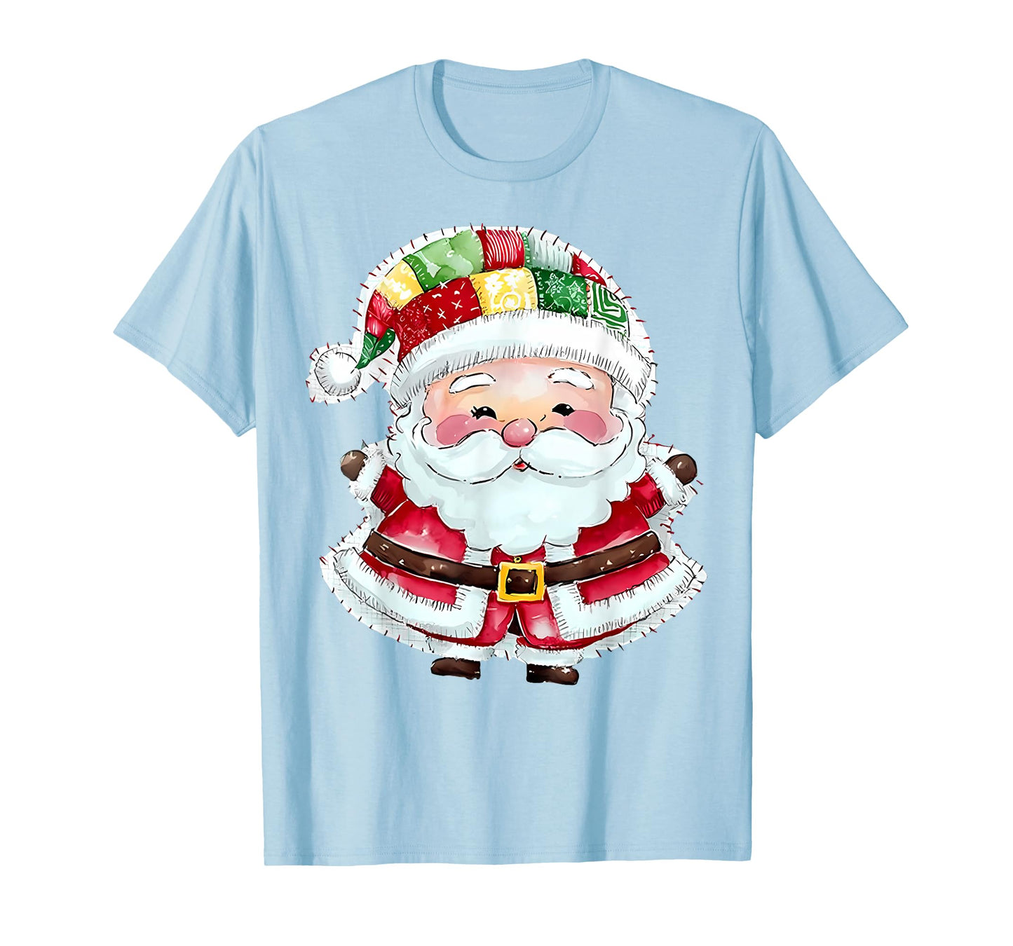 Cute Patchwork Santa Claus Christmas Xmas Men Women Kid Gift T-Shirt