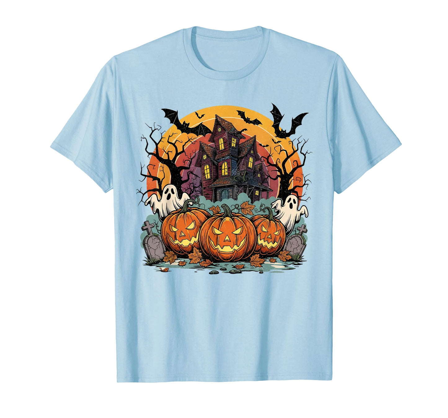 Spooky Pumpkin Ghost Haunted House Halloween T-Shirt