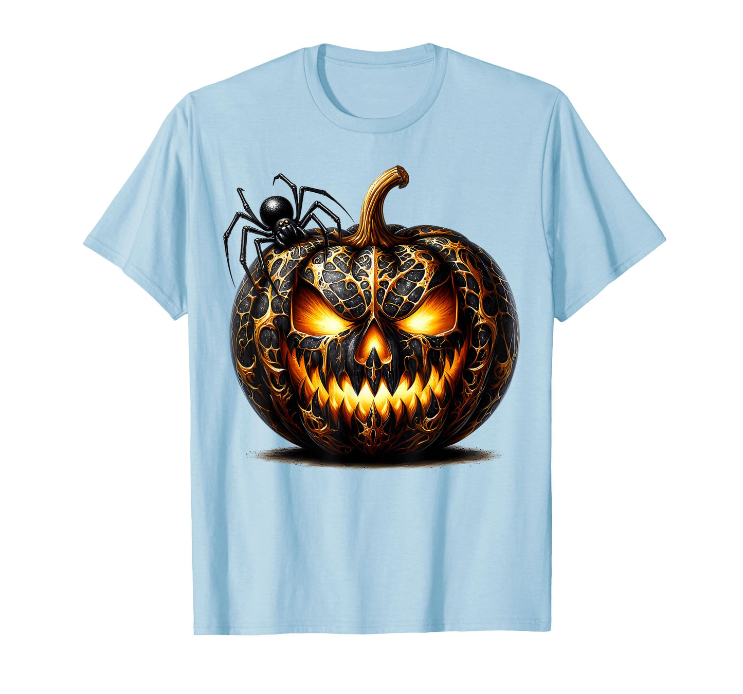 Black Pumpkin Graphic for Women Men Creepy Spider Halloween T-Shirt