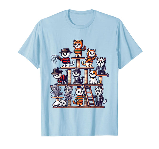 Funny Horror Movie Cats Playing On Cat Tree T-Shirt