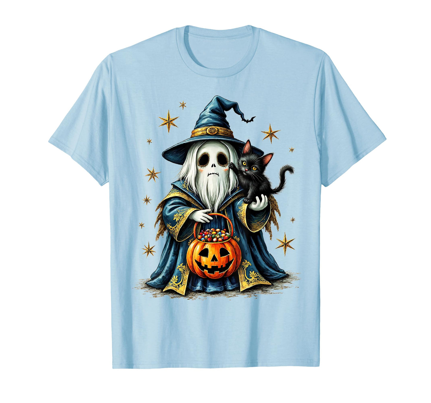 Ghost Holding Black Cat Lover Halloween 2025 Groovy Floral T-Shirt