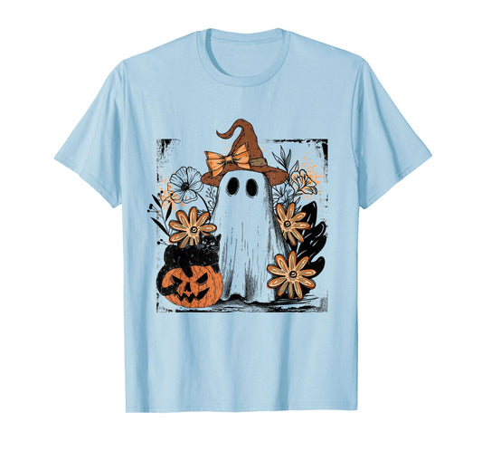 Floral Boho Ghost Halloween Coquette Spooky Pumkin Cat Fall T-Shirt