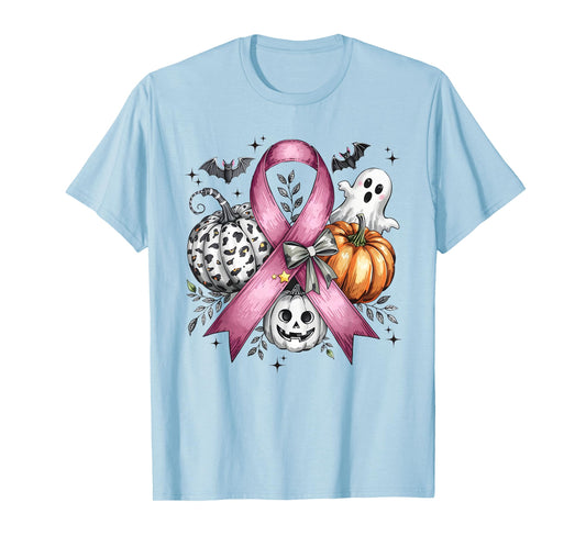 in October We Wear Pink Ghost Witch Breast Cancer Awareness T-Shirt