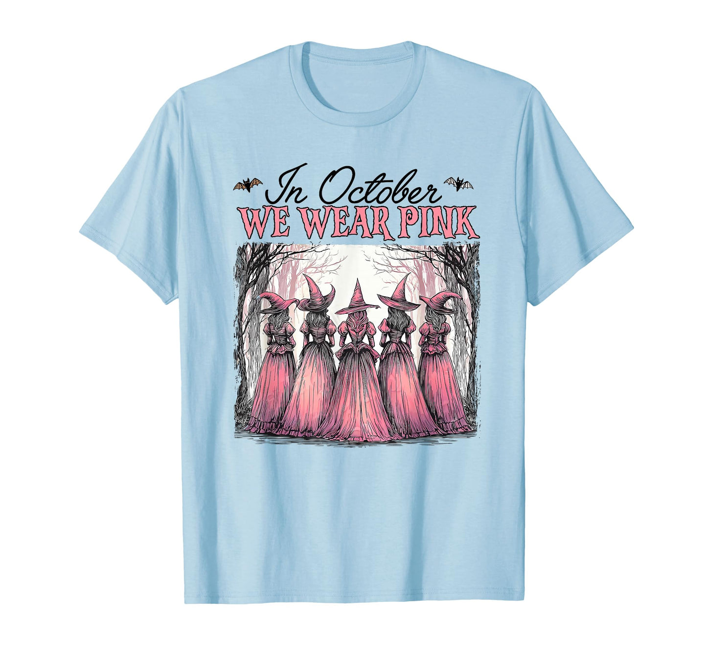 Witch in October We Wear Pink Breast Cancer Women Halloween T-Shirt