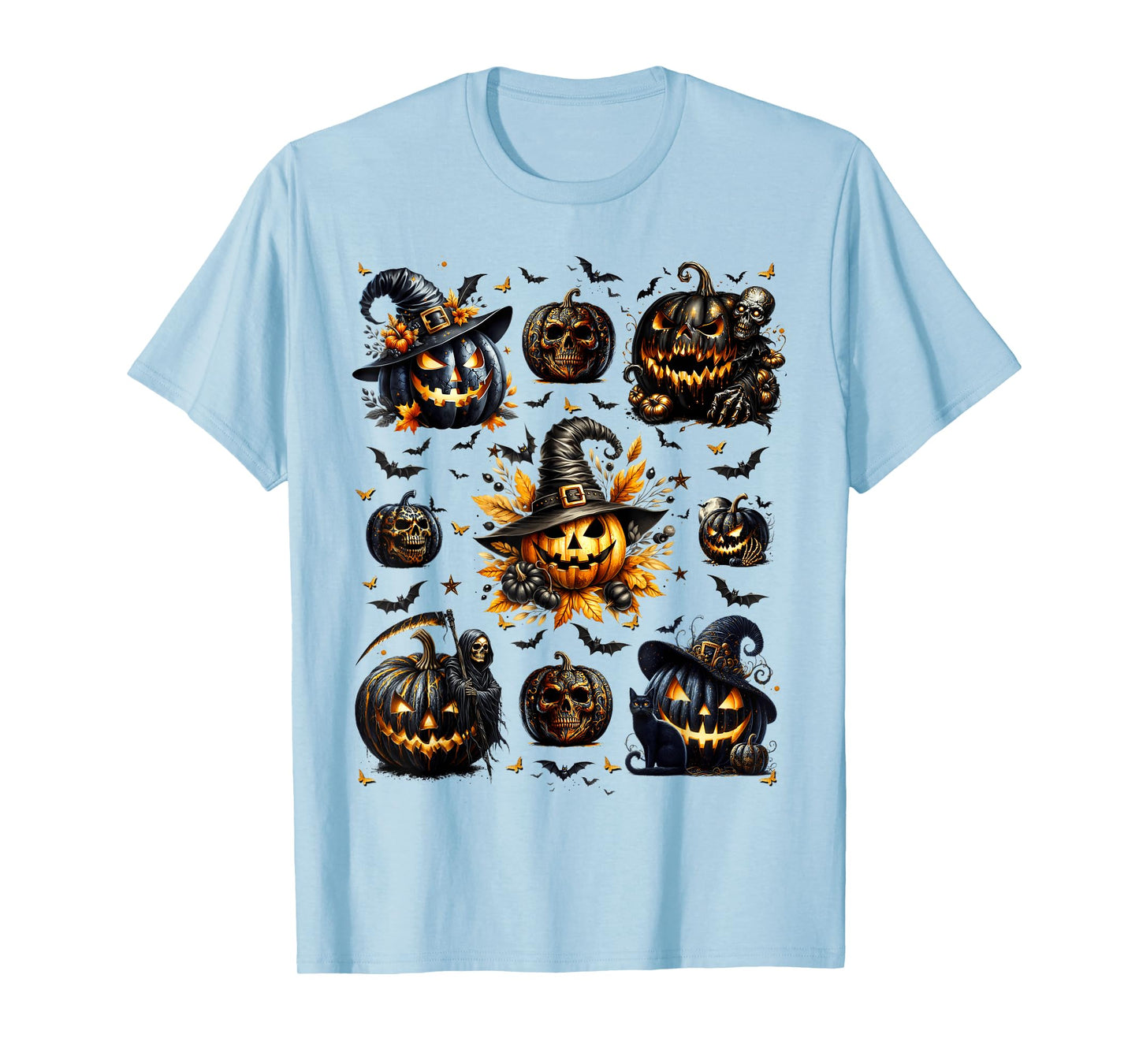 Black White and Orange Halloween Jack O Lantern Pumpkin T-Shirt