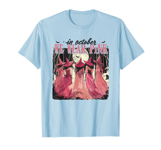 Retro in October We Wear Pink Witch Breast Cancer Awareness T-Shirt
