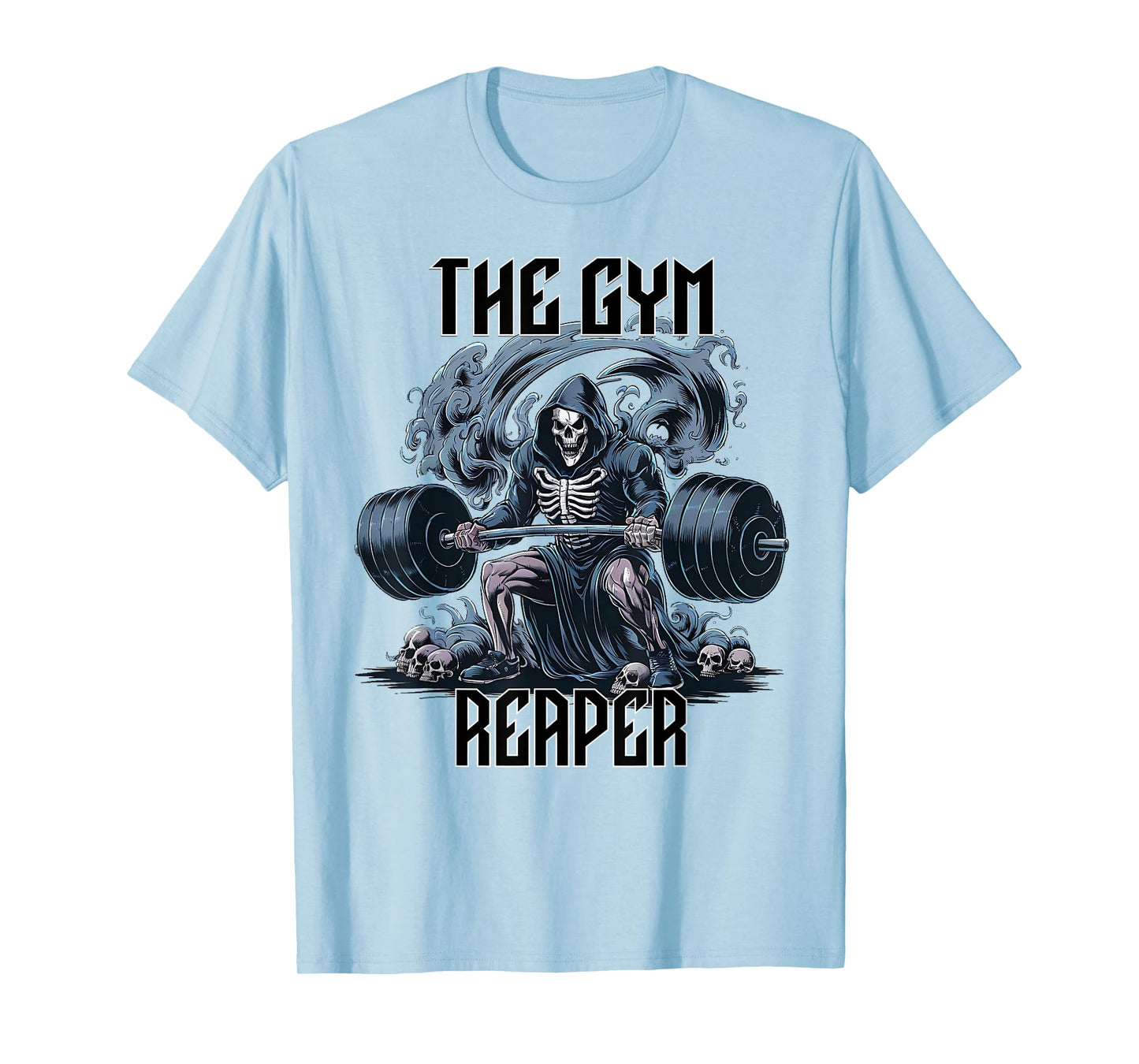 The Gym Reaper Death Skeleton Lifting Heavy Barbell Weights T-Shirt